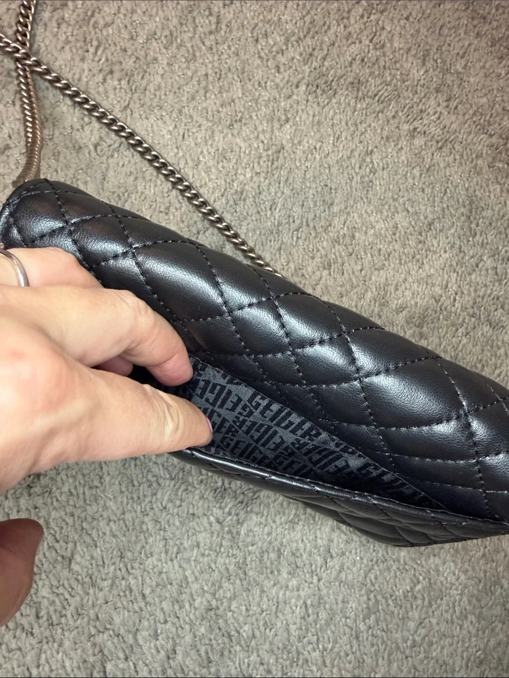Kurt Geiger Black Quilted Crossbody with Silver Padlock